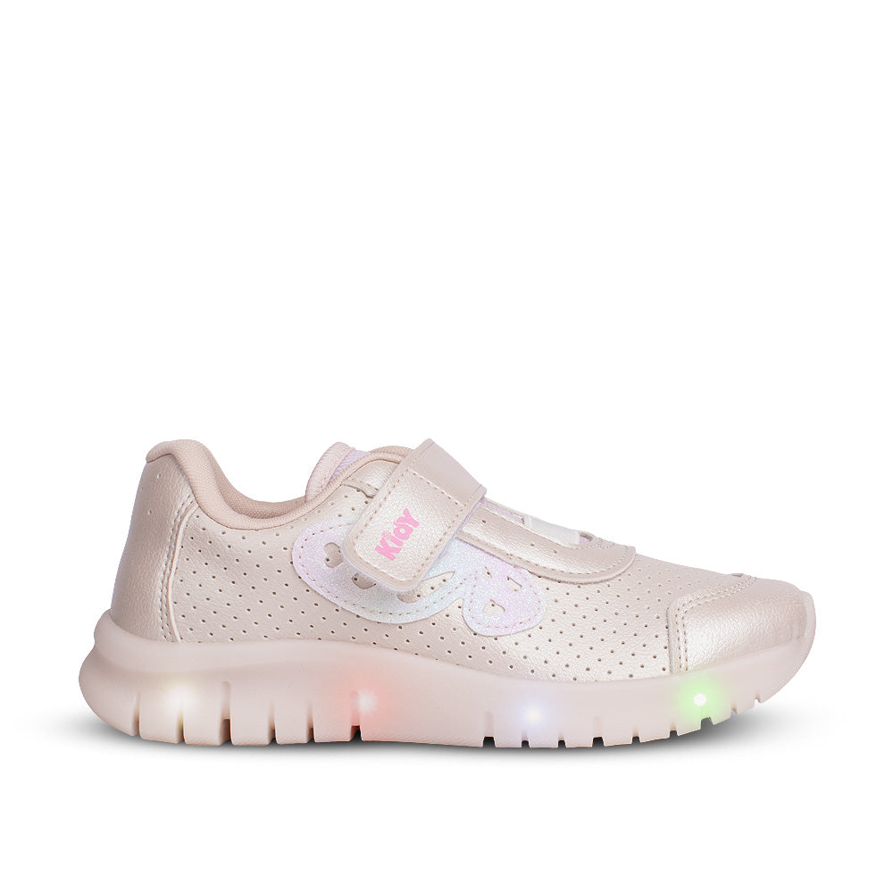 Tênis Infantil Menina Kidy Light Fun Led Marfim Delicado Pisca-Pisca e Velcro