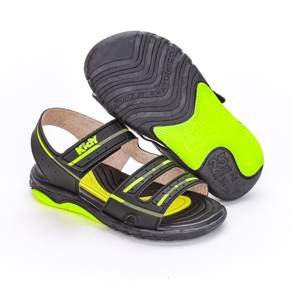 Sandália Menino Infantil Kidy Toys Preto e Amarelo Neon