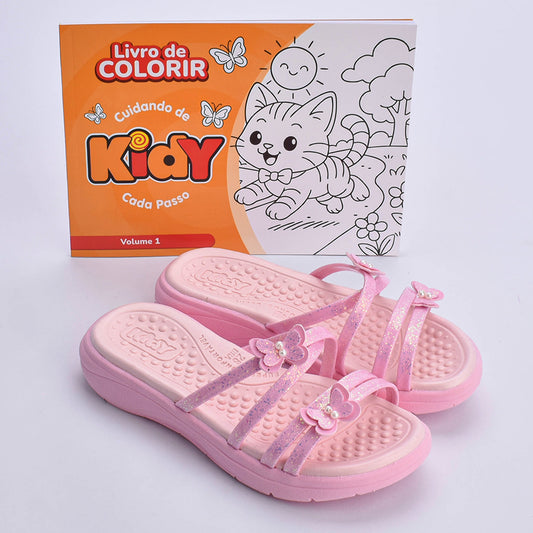 Kit Chinelo Infantil Menina Fly Rosa + Livro Bob Goods