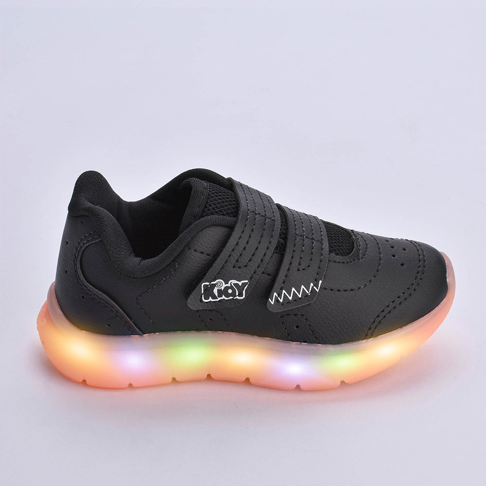 Tênis Infantil Menino Kidy Flex Light Preto/Laranja Neon Leve e Confortável