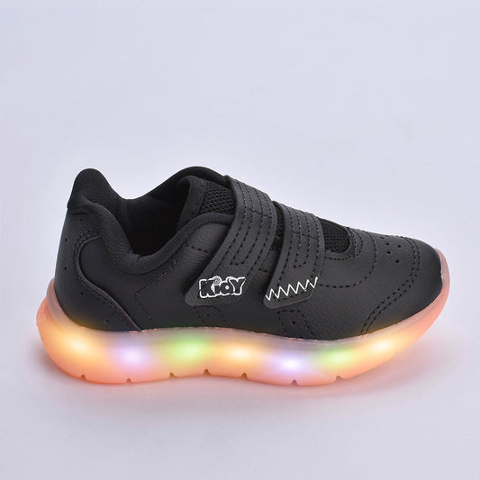 Tênis Infantil Menino Kidy Flex Light Preto/Laranja Neon Leve e Confortável