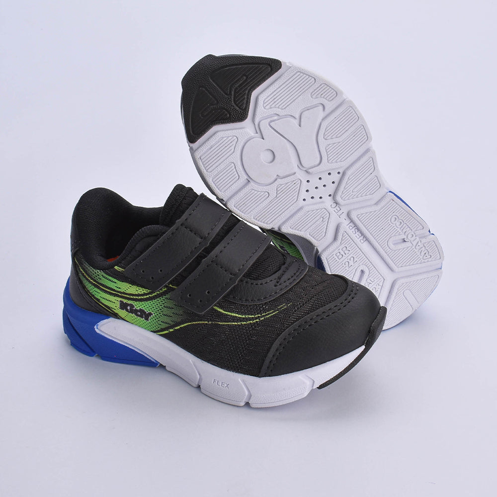 Tênis Infantil Kidy Energy Bebê Preto com Azul e Verde Neon -Confortável e com Tecnologia Respitec