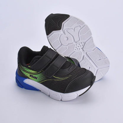 Tênis Infantil Kidy Energy Bebê Preto com Azul e Verde Neon -Confortável e com Tecnologia Respitec