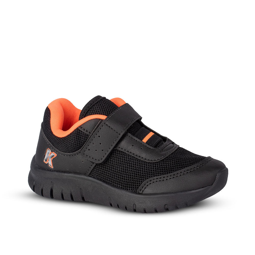 Tênis Infantil Kidy Ultra Flex Preto com Laranja Neon + Brinquedo