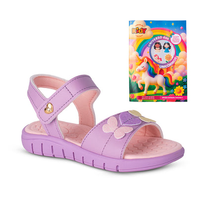 Sandália Infantil Menina Kidy Toys Lilás Delicada + Livro