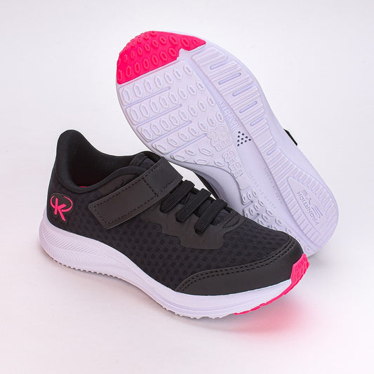 Tênis Infantil Menina K360 Kidy Energy Respitec Preto e Pink Velcro Elástico