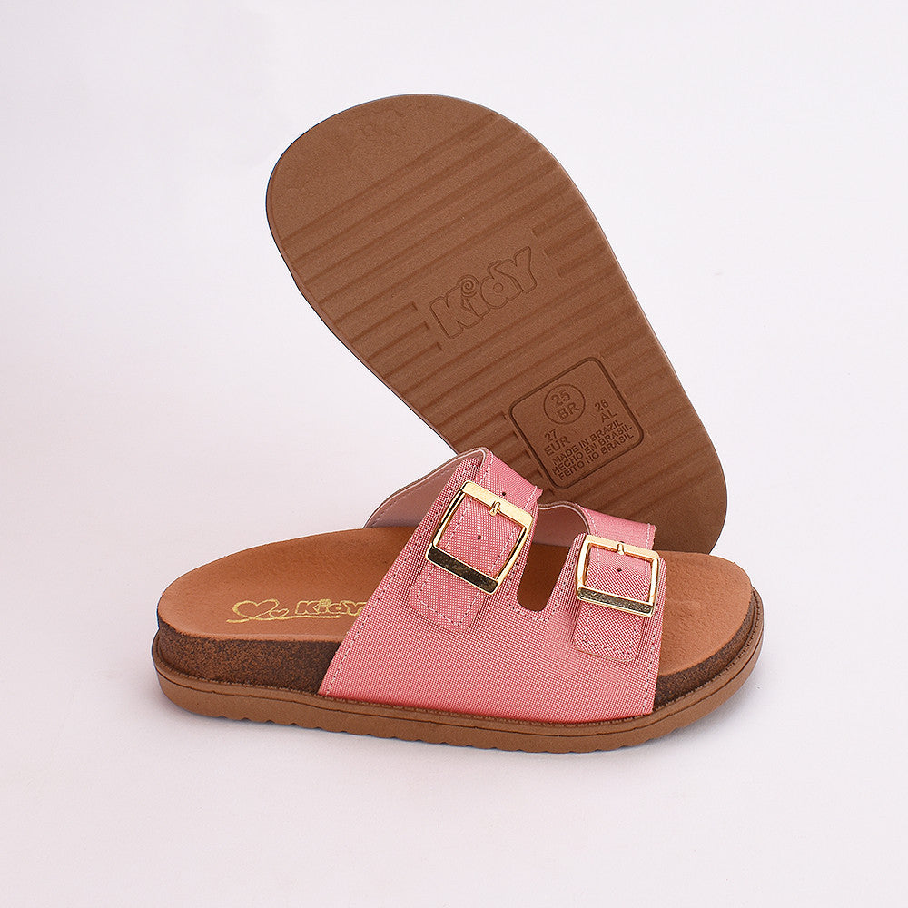 Sandália Papete Infantil Menina Kidy Fashion Com Fivela Nude