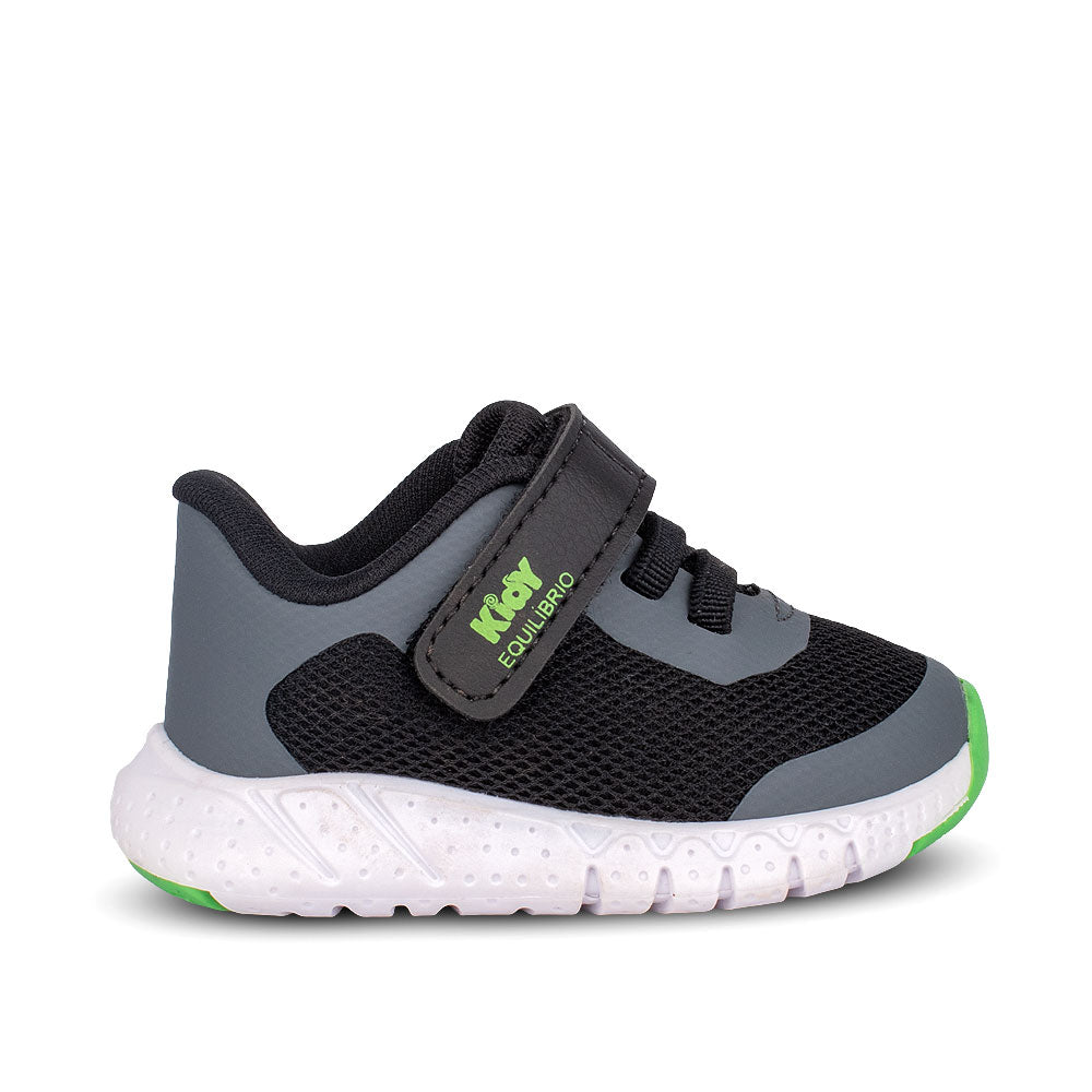 Tênis Kidy Equilíbrio Infantil Preto Grafite Verde Conforto e Estabilidade