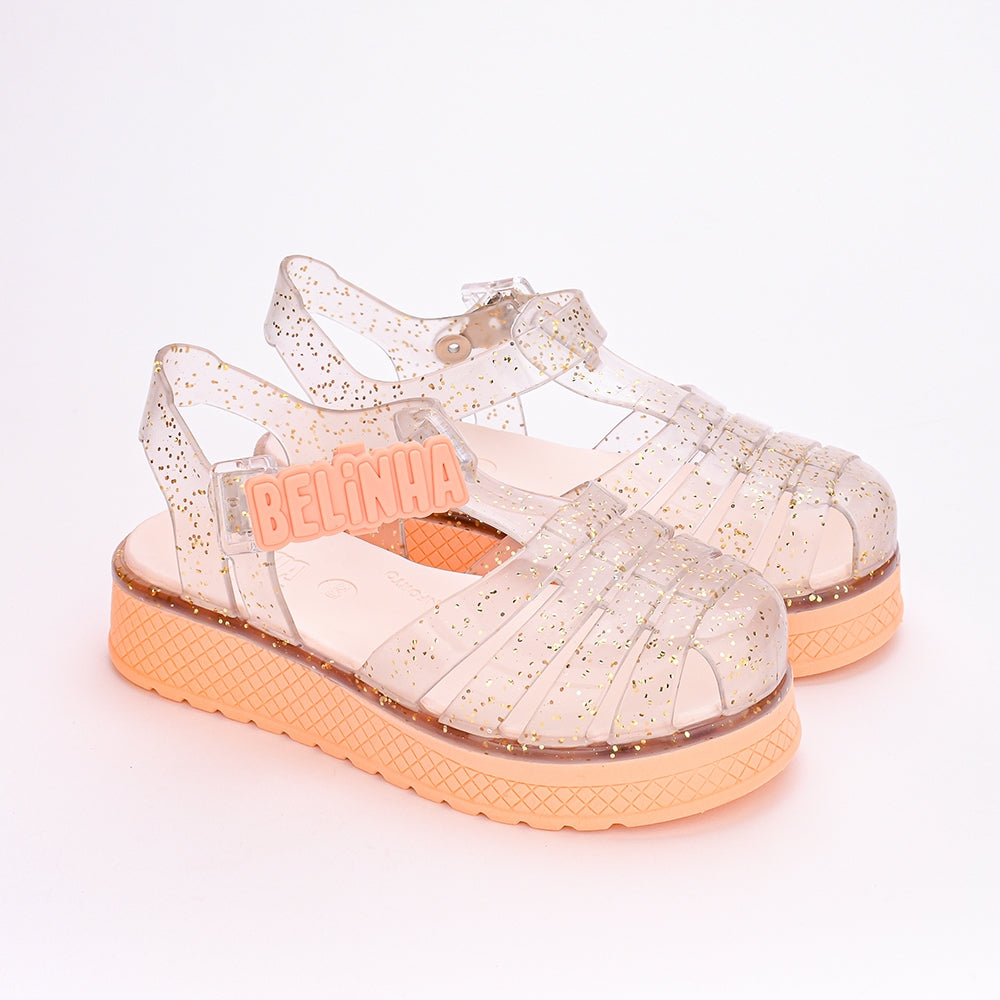 Sandália Infantil Menina Kidy Belinha Gloss Brilhante Pêssego Confortável