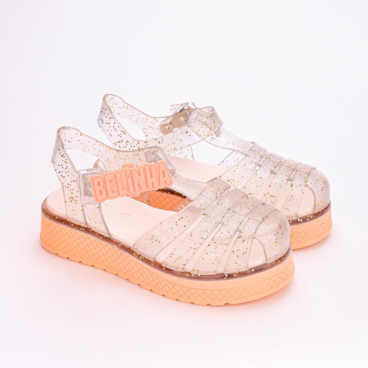 Sandália Infantil Menina Kidy Belinha Gloss Brilhante Pêssego Confortável