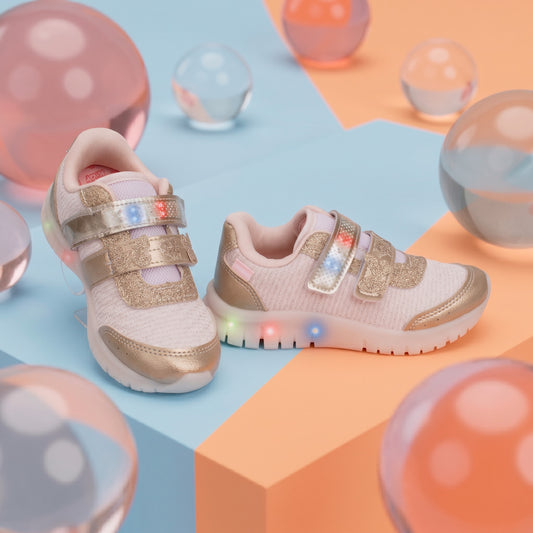 Tênis Infantil Menina Kidy Led Light Fun Ouro Velcro Duplo Conforto
