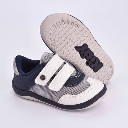 Tênis Infantil Menino Kidy Colors Equilíbrio Branco Cinza e Marinho