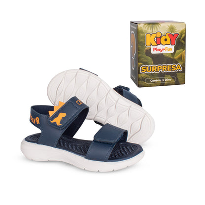 Sandália Infantil Menino Kidy Fly Marinho com Dino Surpresa