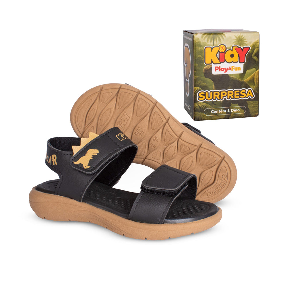 Sandália Infantil Menino Kidy Fly Preto Crepe com Dino Surpresa