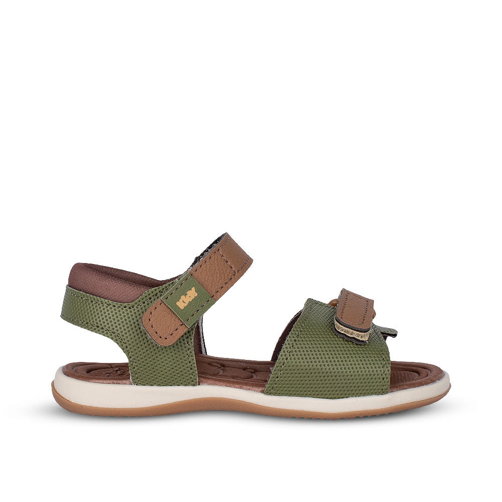 Sandália Infantil Menino Kidy Baby Verde Militar e Caramelo Primeiros Passos