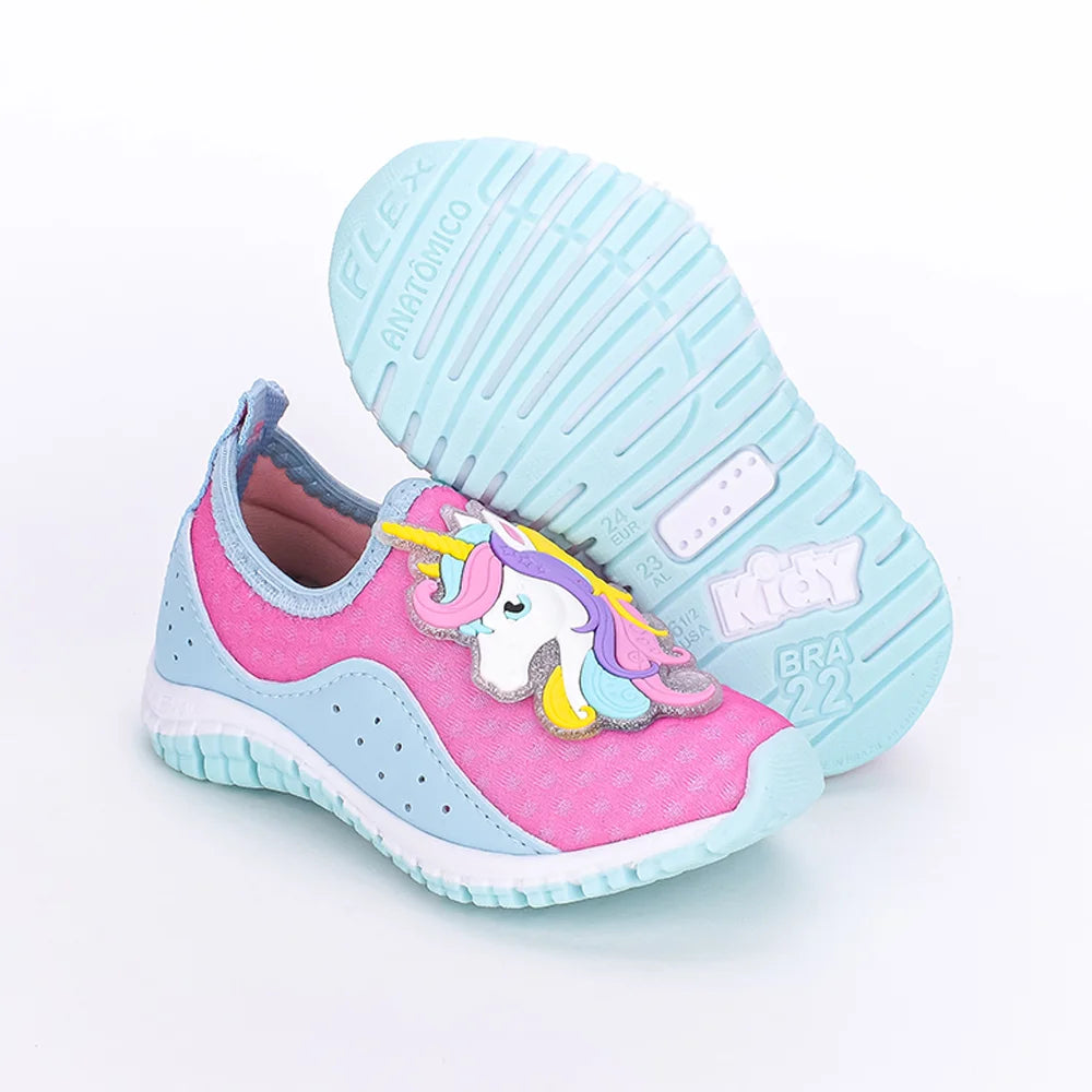 TÊNIS INFANTIL MENINA CALCE FÁCIL KIDY FLEX ROSA/AZUL