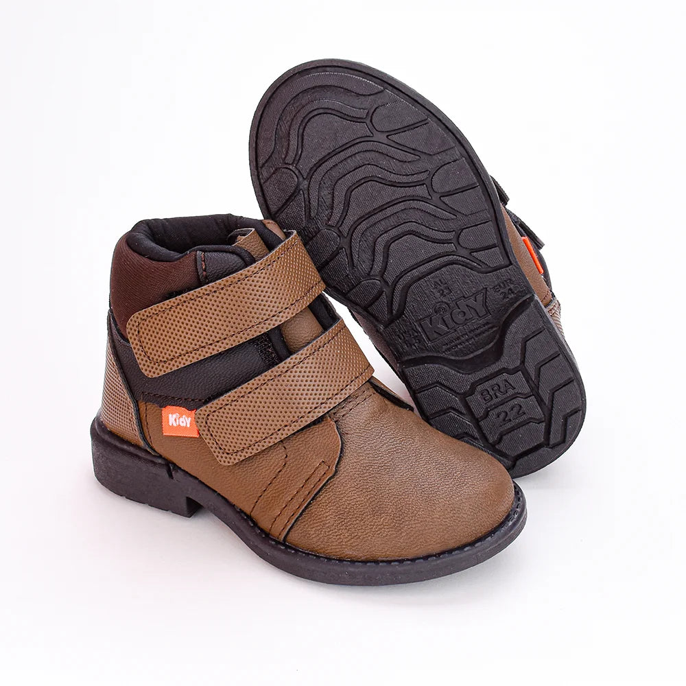 BOTA INFANTIL COTURNO MENINO KIDY MAX CAFE/PRETO Kidy