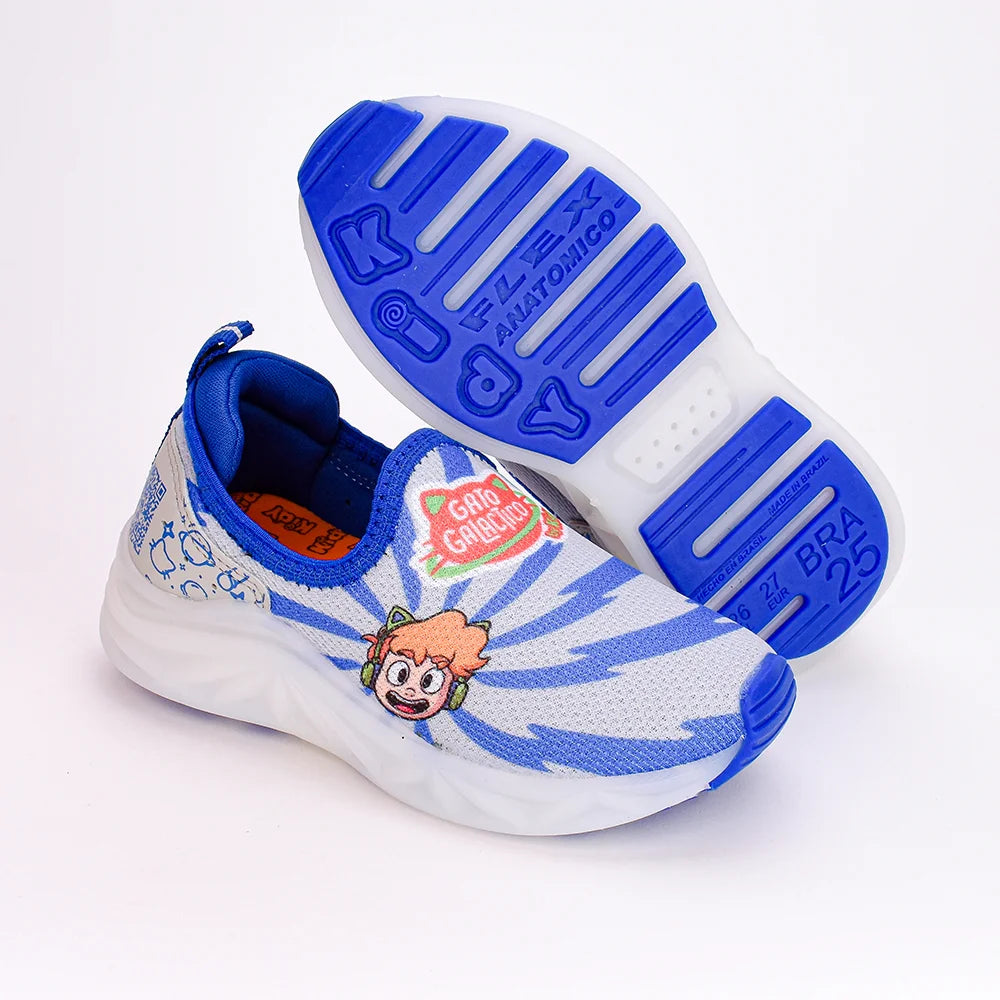 Tênis Infantil Led Kidy Light Fun Gato Galáctico Azul