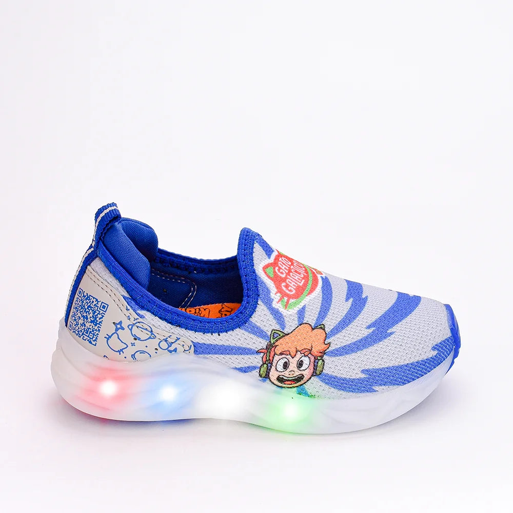 Tênis Infantil Led Kidy Light Fun Gato Galáctico Azul
