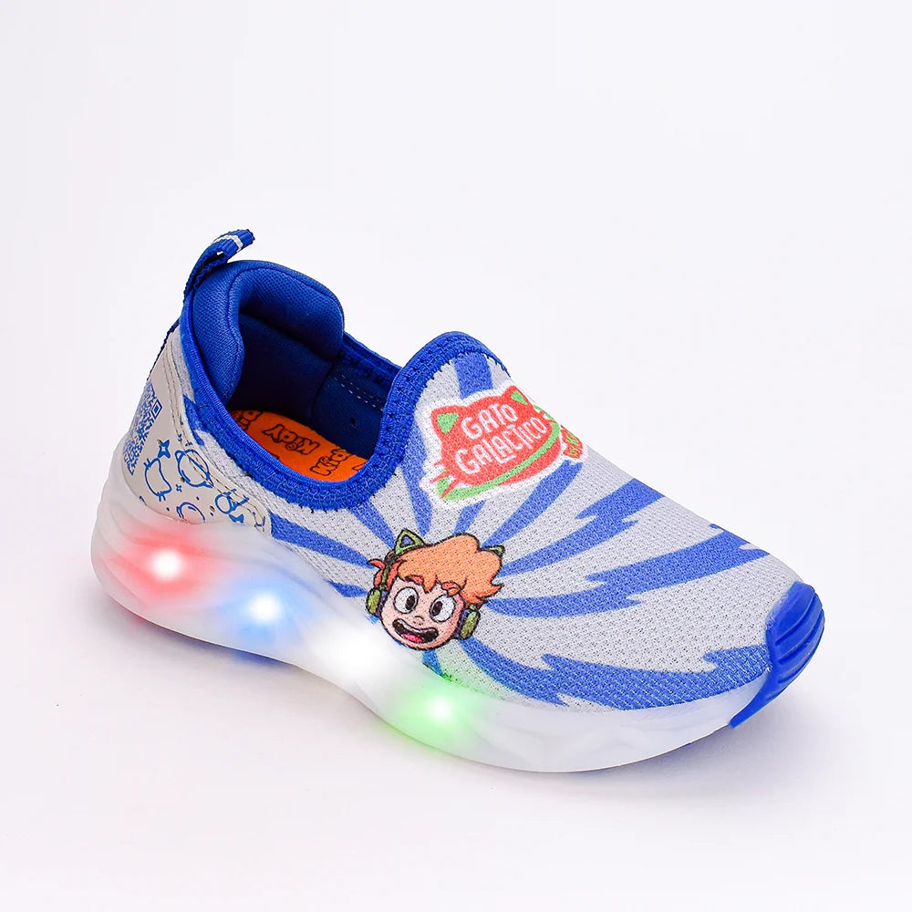 Tênis Infantil Led Kidy Light Fun Gato Galáctico Azul