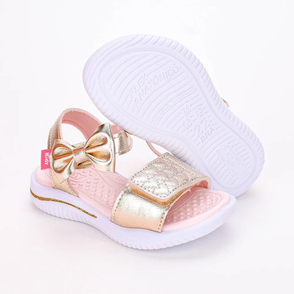 SANDALIA INFANTIL MENINA KIDY FLY BABY LAÇO OURO