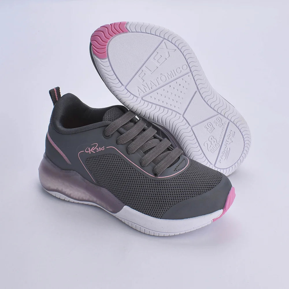 Tênis Menina Infantil K360 Alpha Air Grafite e Rosa - Kidy