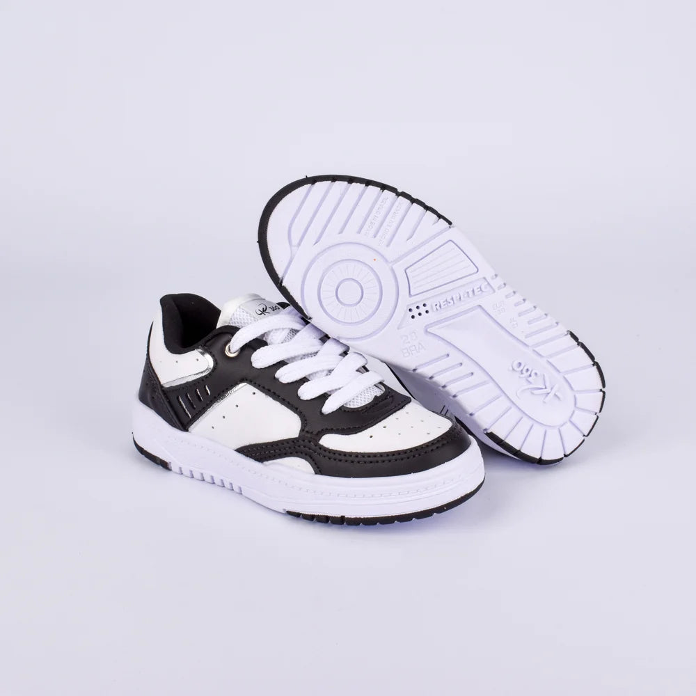 Tênis Infantil Kidy K360 Estilo Streetwear Branco e Preto - Confortável e Moderno