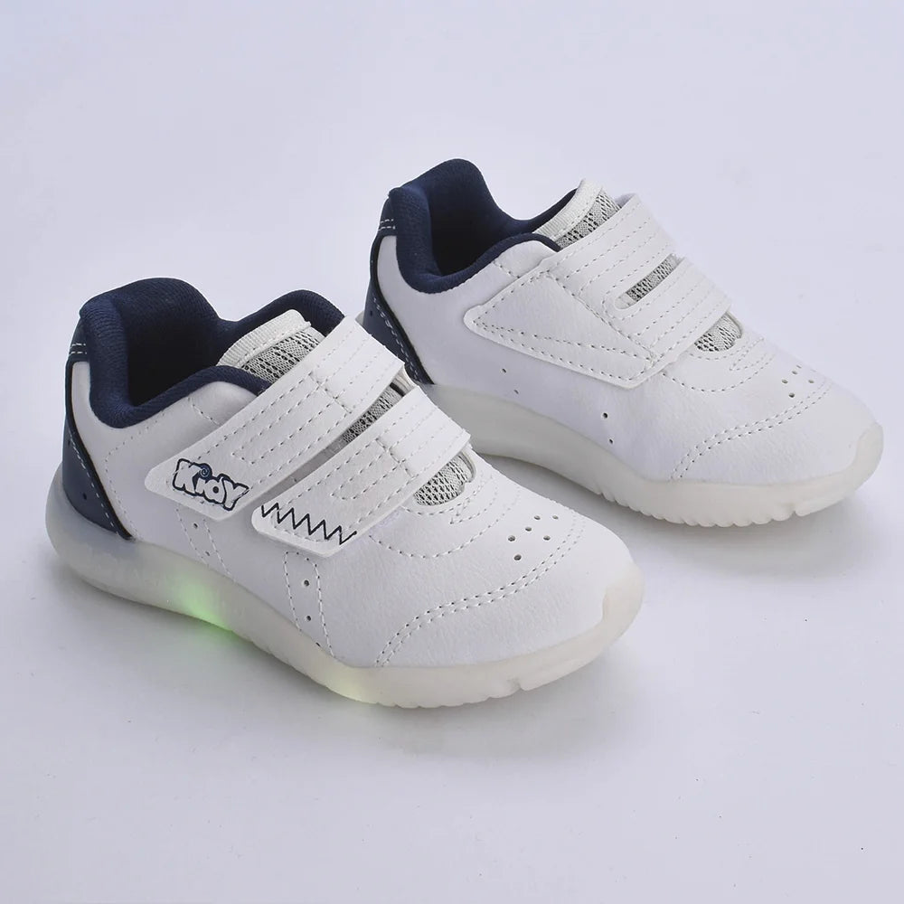 Tênis infantil Kidy de Luz Flex Light Branco e Marinho - Leve e Confortável