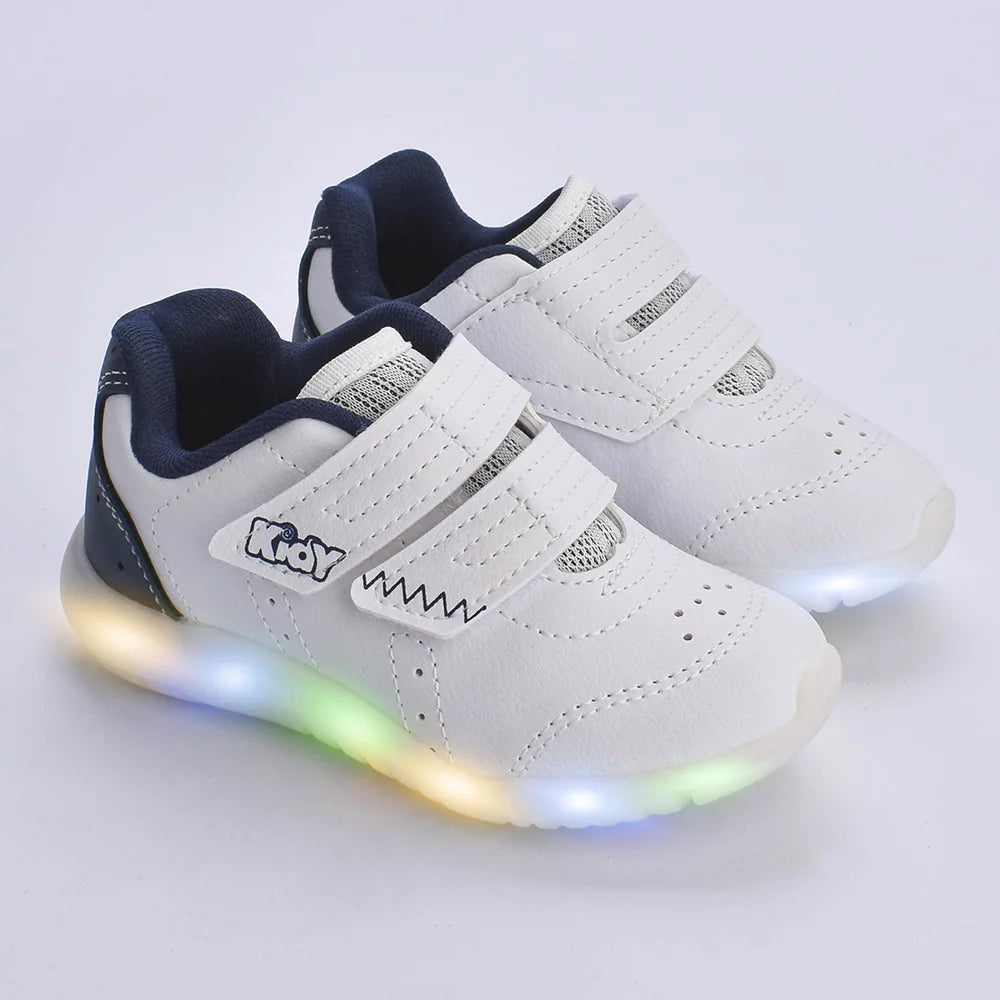 Tênis infantil Kidy de Luz Flex Light Branco e Marinho - Leve e Confortável