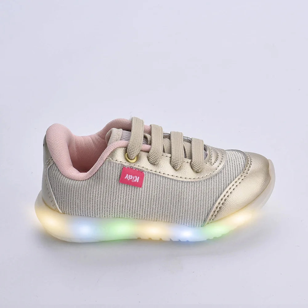 Tênis infantil Kidy de Luz Flex Light Ouro - Leve e Confortável