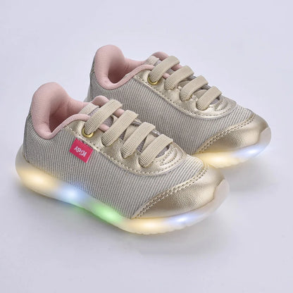 Tênis infantil Kidy de Luz Flex Light Ouro - Leve e Confortável