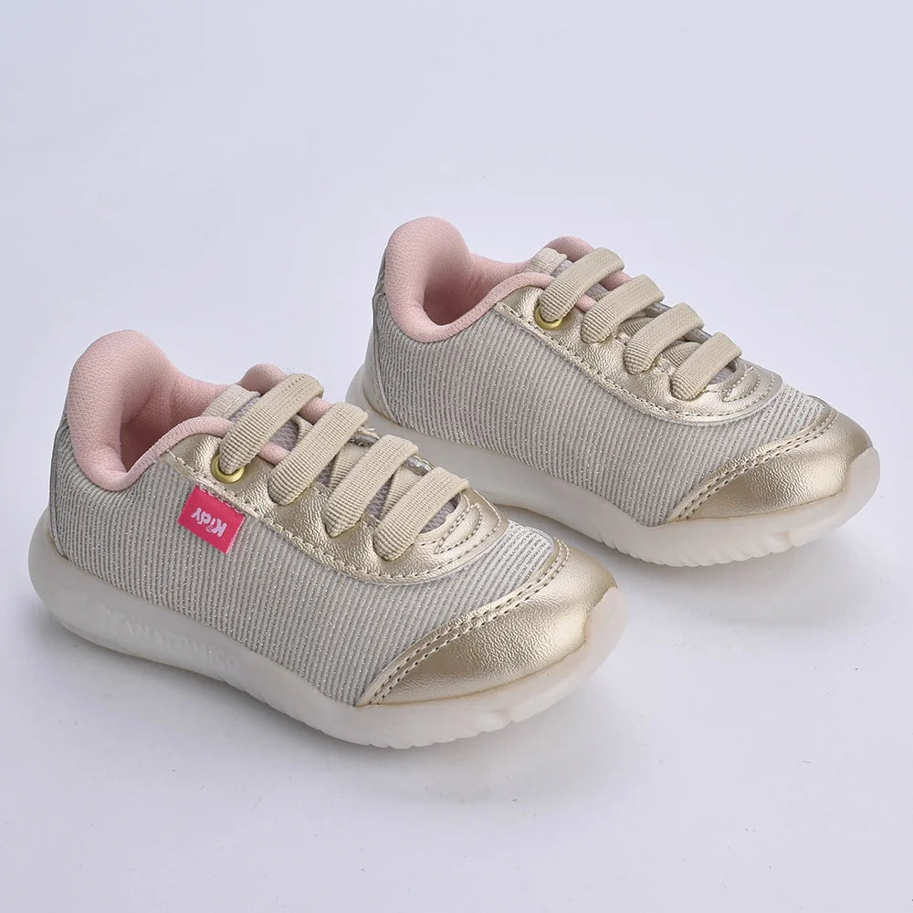 Tênis infantil Kidy de Luz Flex Light Ouro - Leve e Confortável