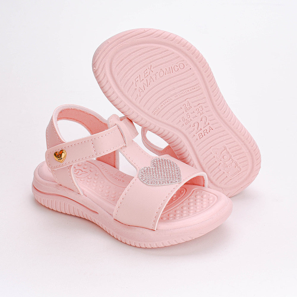 SANDÁLIA MENINA KIDY FLY BABY CORAÇÃO NUDE KIT CHAZINHO