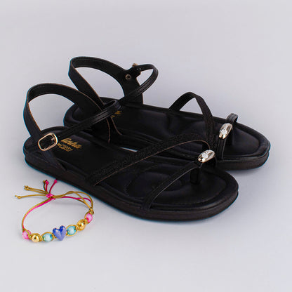 Rasteira Menina Kidy Flat Preto