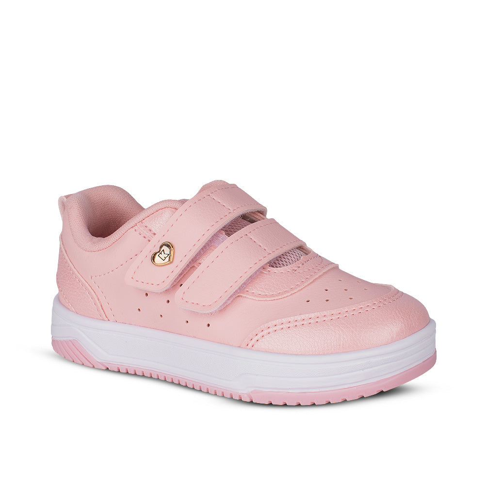 Tênis Infantil Menina Kidy Happy Nude Com Velcro Duplo Confortável e Versátil