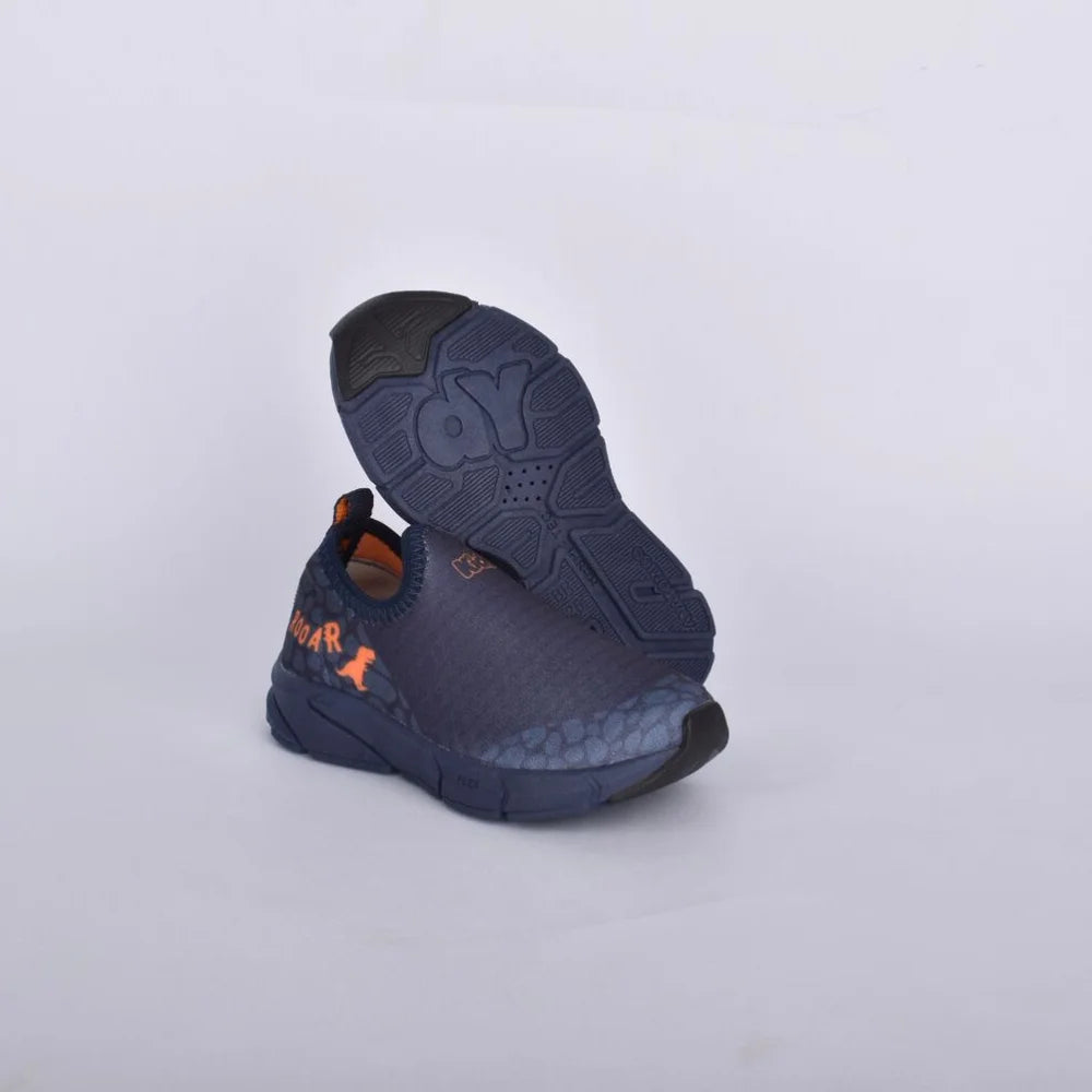 Tênis Infantil Menino Calce Fácil Kidy Energy Baby Respitec Marinho e Laranja + Dino Surpresa Colecionável