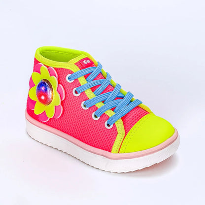 TÊNIS INFANTIL MENINA KIDY HAPPY PINK NEON FLOR E LED