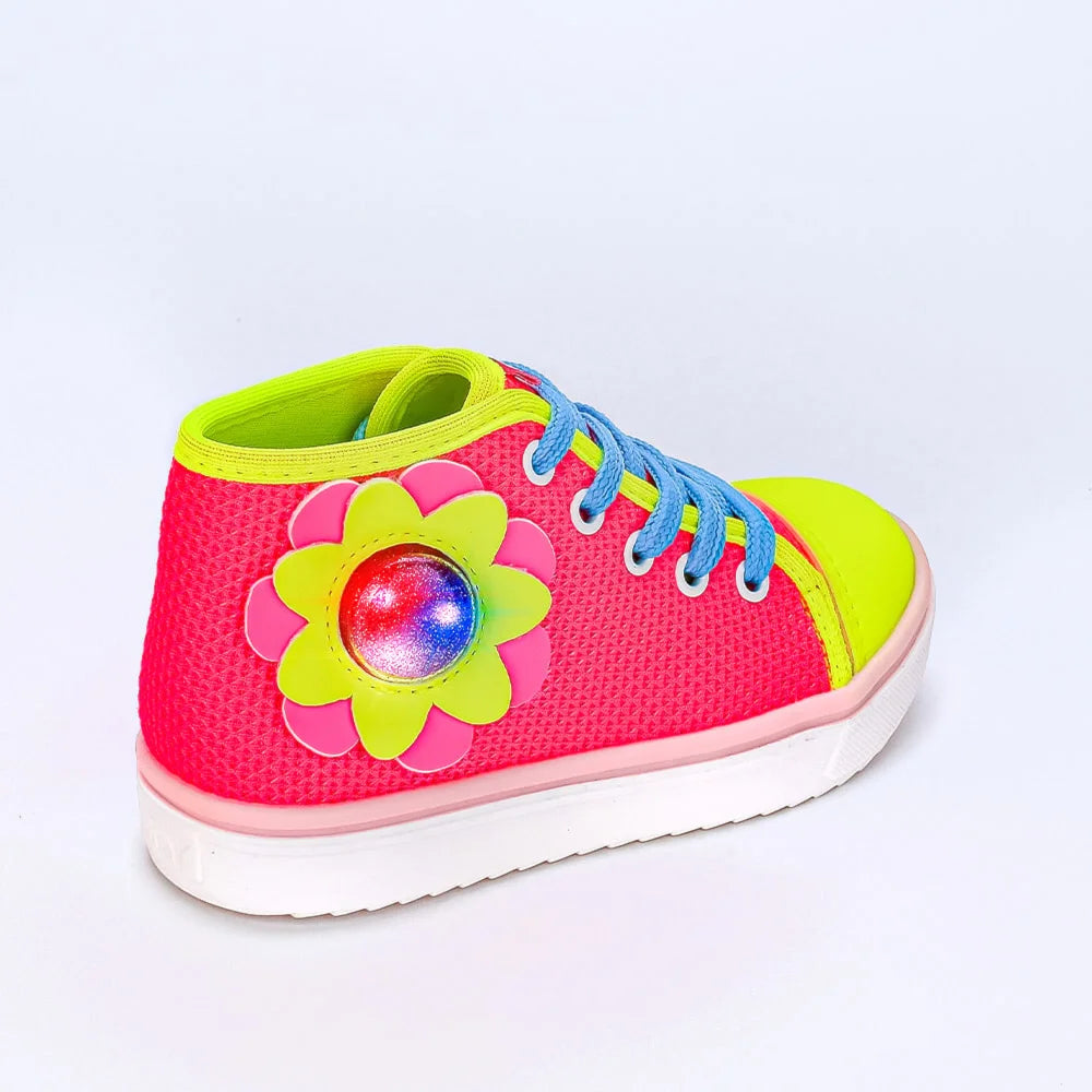 TÊNIS INFANTIL MENINA KIDY HAPPY PINK NEON FLOR E LED