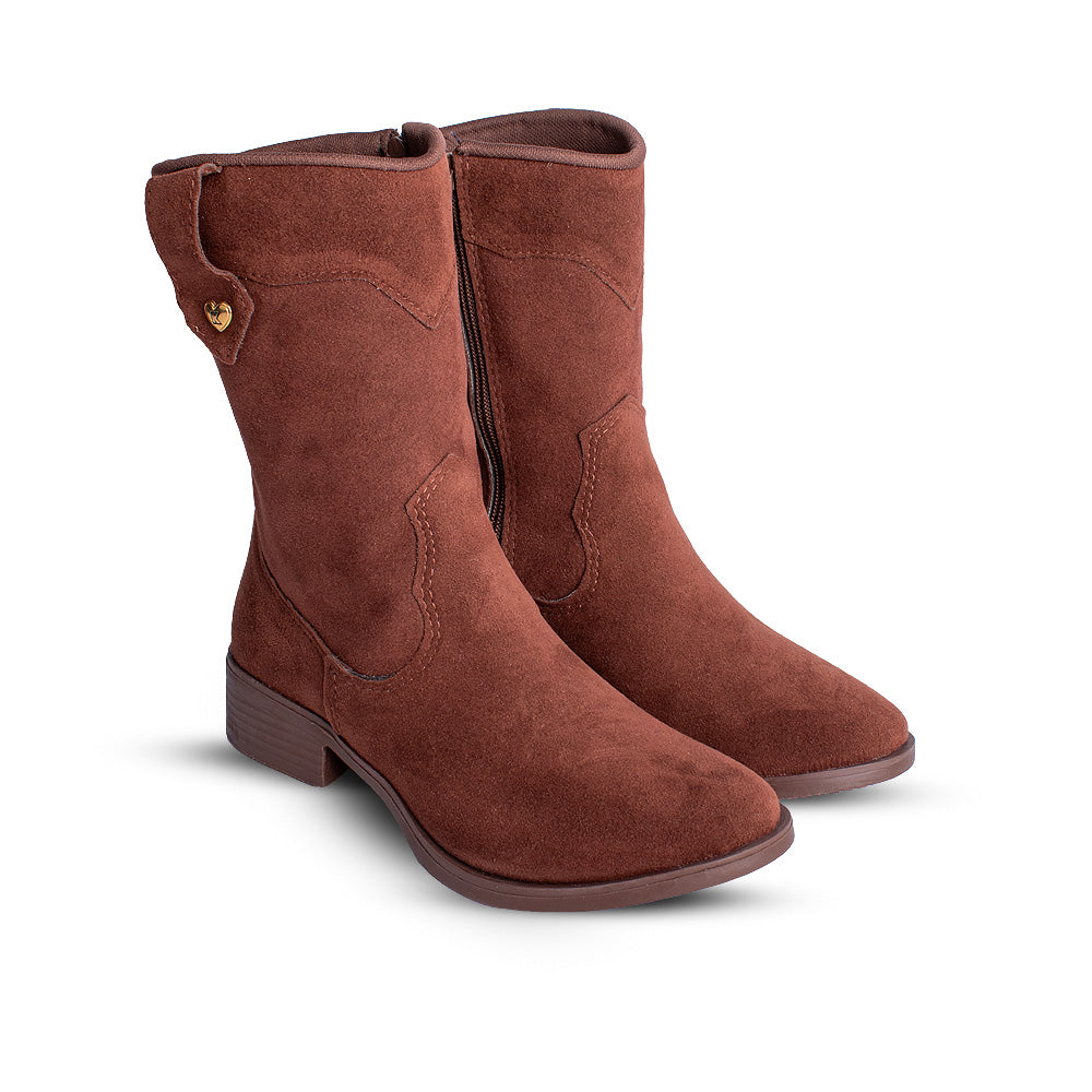Bota Infantil Menina Kidy Montaria Marrom Cano Médio