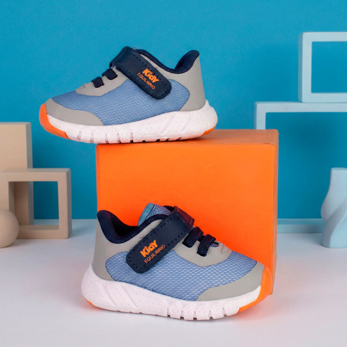 Tênis Infantil Menino Kidy Equilibrio Cinza e Azul Stone Conforto e Segurança