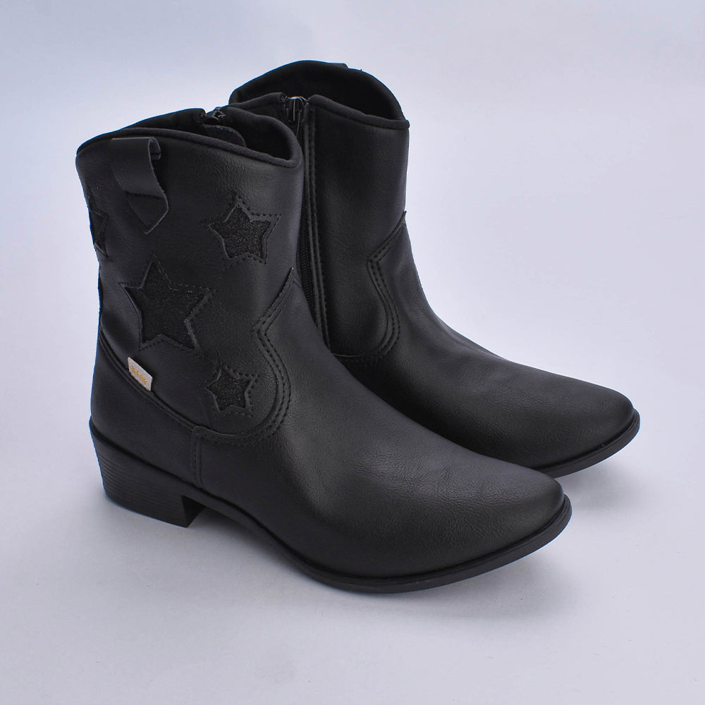 BOTA INFANTIL MENINA CANO MÉDIO KIDY FOLK PRETO