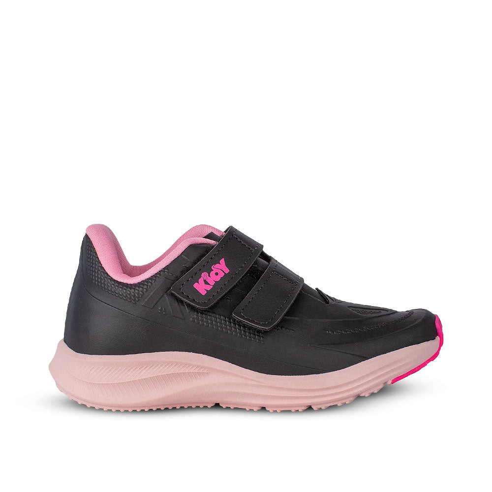 Tênis Menina Infantil Kidy Super Conforto Respitec Preto e Rosa Chiclete