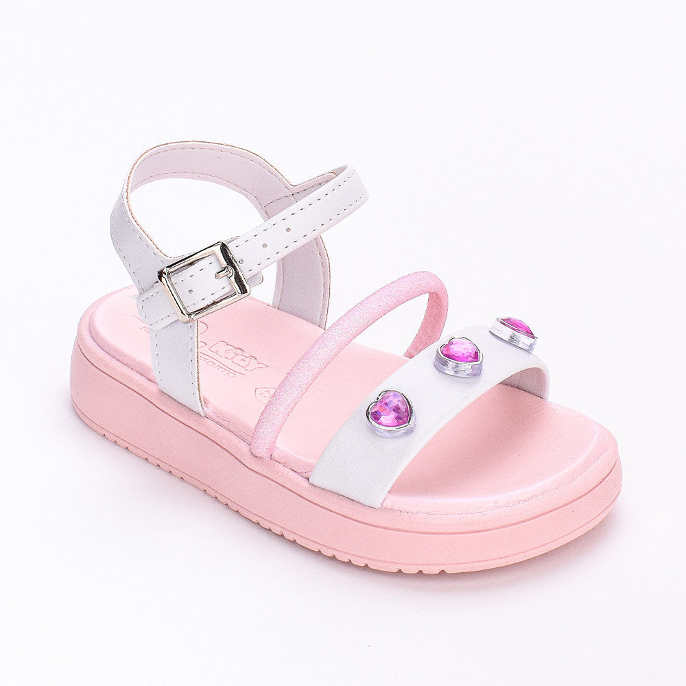 SANDÁLIA MENINA KIDY MINI FLAT FORM BRANCO/ROSA COM BRINQUEDO