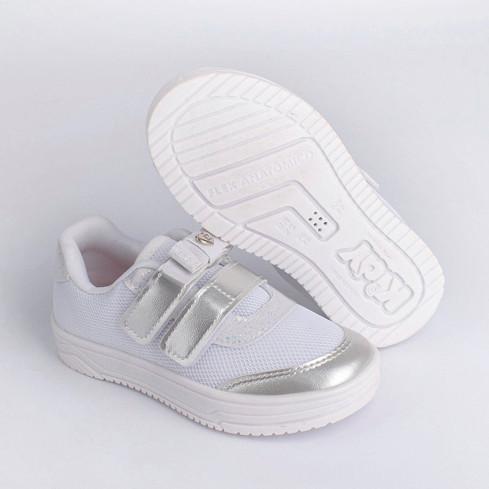 Tênis Menina Kidy Happy Branco e Prata