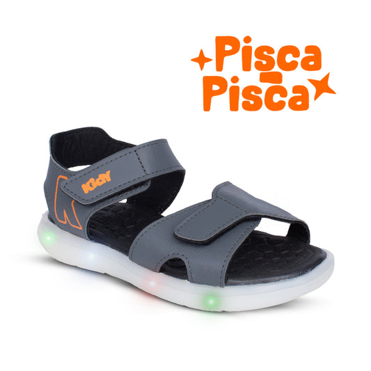 Sandália Infantil Menino Kidy Flex Light Grafite Pisca Pisca Com Velcro