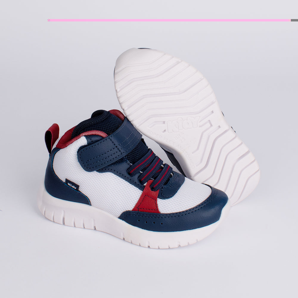 TÊNIS MENINO INFANTIL KIDY ULTRA FLEX CANO MÉDIO BRANCO MARINHO