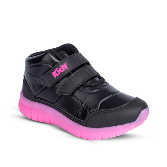 Tênis Infantil Menina Kidy Ultra Flexivel Preto/Pink Velcro Duplo Cano Alto