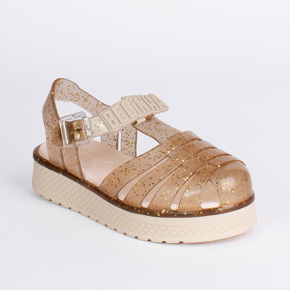 Sandália Infantil Kidy Belinha Gloss Ouro com Glitter Delicadeza e Brilho