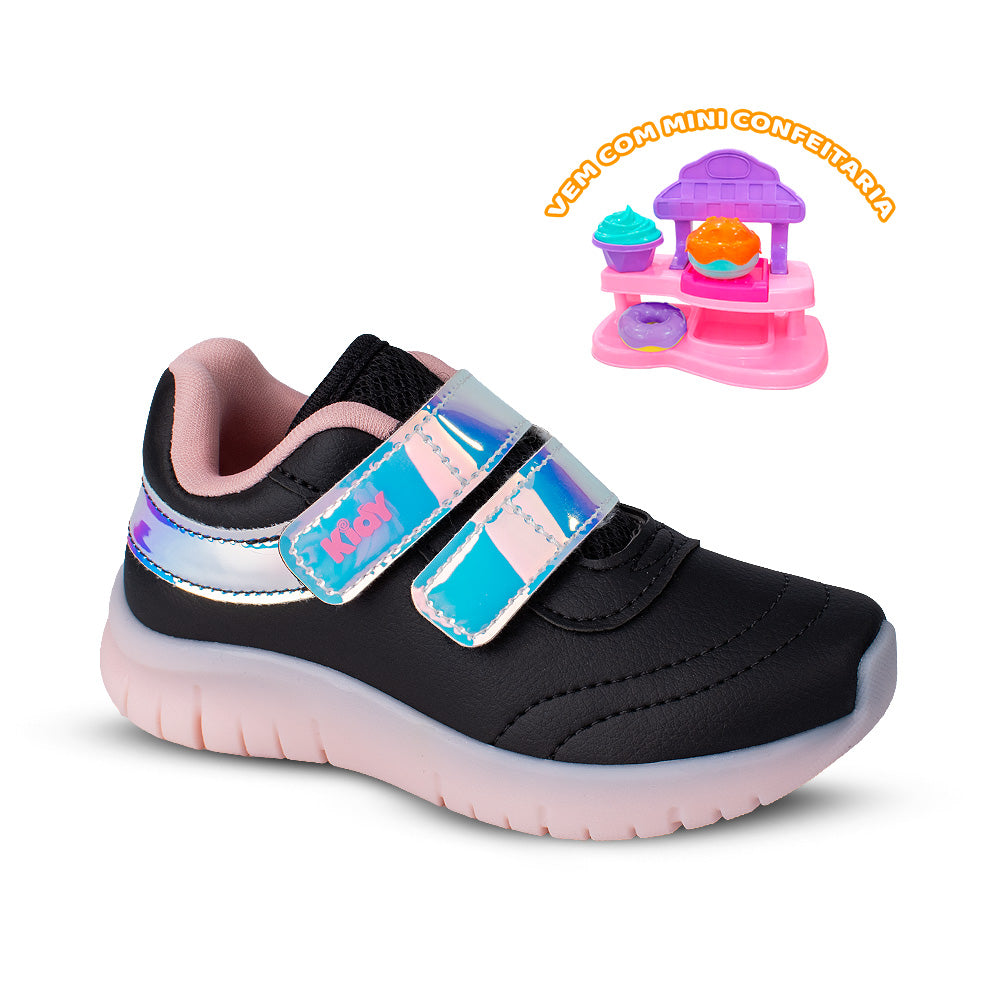 Tênis Infantil Menina Kidy Ultra Flex Preto Macio Anatômico