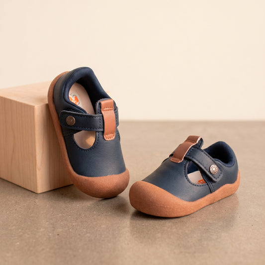 Tênis Sapatilha Infantil Menino Kidy Casual Marinho/Camel Fechamento Velcro